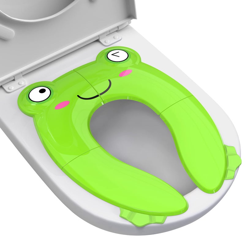 Maliton Portable Potty Seat for Toddler Travel - Foldable Non-Slip Potty Training Toilet Seat Cover for Boys Girls, Baby Kids with Drawstring Bag (Green Frog) - Image 1
